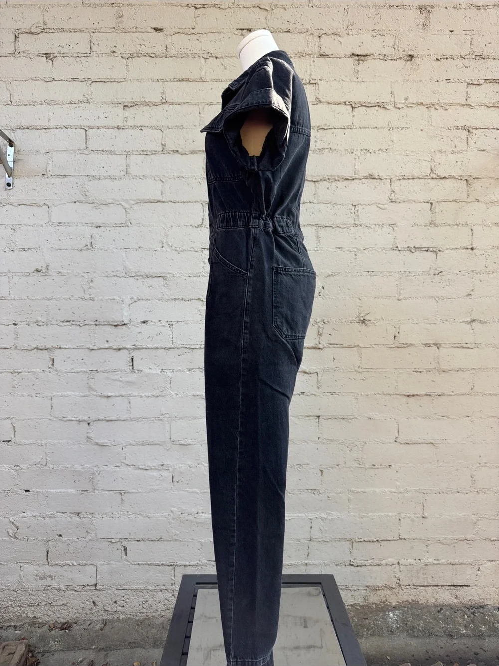 Free People We The Free Marci Jumpsuit Black Wash Denim Size XS